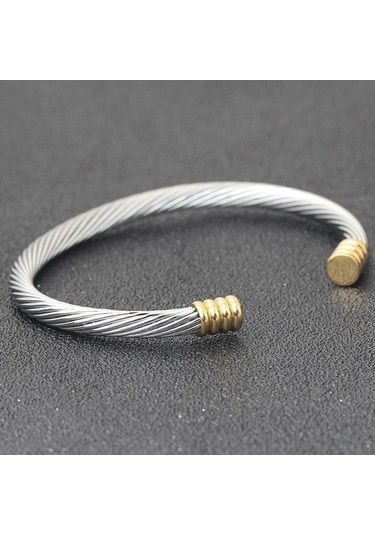 Novahub Altın 2 Tonlu Kablo Bileklik - Basit Ve Moda - Geometrik Tasarım - Titanyum Çelik - Ücretsiz Kargo Altın