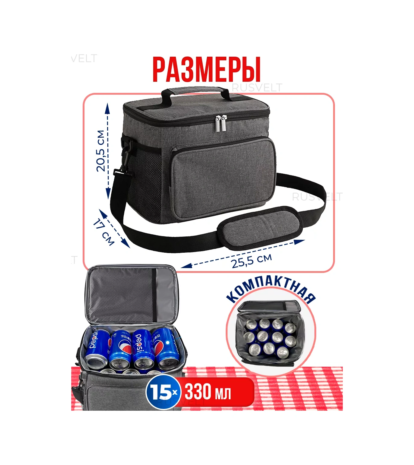 Rusvelt Piknik İçin Yemek Ve Soğutucu Termo Çanta 174161887 Gri