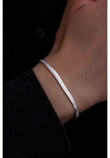 Erkek Gümüş Bileklik - 925 Ayar Bombeli Ezme Model Gümüş Erkek Bileklik