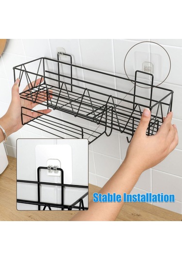 Ruicoo Siyah Demir Duvar Montajlı Banyo Dolabı, Kağıt Havlu Tutucu, 3 Kanca, Su Tüpü Deseni, Kusursuz Yapıştırıcı İle Zımpara, Şampuan, Sabun Depolama Siyah