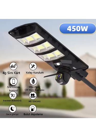 4g Kameralı 450watt Sokak Lambası - Sim Kart Tak/kullan