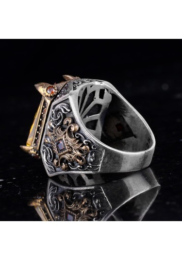 925 Ayar Gümüş El Yapımı Taş Yüzük Sitrin Gümüş