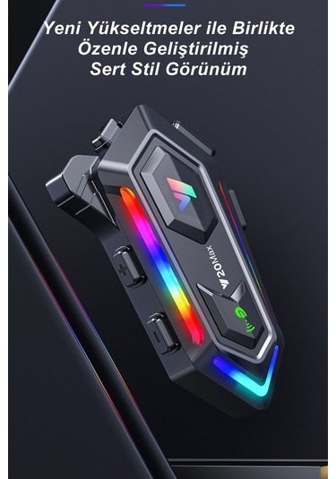 Y20 Max Rgb Işık Efektli İntercom Bluetooth Motosiklet Kask Kulaklığı İntercom Kulaklık