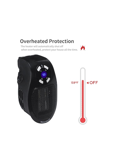 Geekyou Duvar Takılı Sıcaklık Regülatörlü 500w Isıtıcı - Sıcaklık Kontrolü, Zamanlayıcı Ve Ateş Koruması - Siyah, Avrupa Standartı