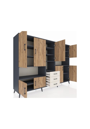 Hyperion Dolap 13 Raflı 3 Çekmeceli 9 Kapaklı 220x44x163 Antrasit Antrasit-çam/aytaşı