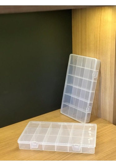 Bayev 2 Adet Şeffaf 18 Bölmeli Takı Kutusu Kuyumcu Toka Yüzük Saklama Box Balıkçı Malzeme Kutusu