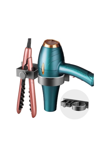 Lichen Saç Kurutma Makinesi Tutucusu, Duvara Monte, Delme Siyah