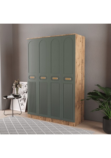 Pera 4 Kapaklı Eko Bazalı Gardırop - Mdf Kapak Yeşil