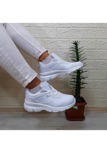 Kinetix Melly Pu Beyaz Fuspetli Dolgu Topuk Bayan Spor Ayakkabı 001