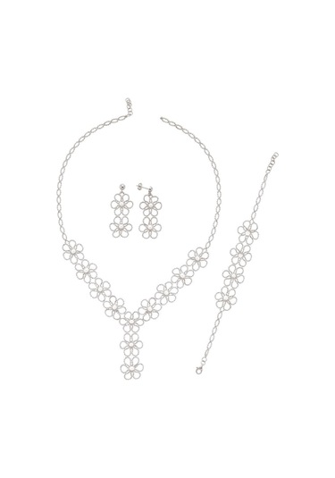 5,5 Mm Çiçek Desenli Doğal İncili Küpe Kolye Bileklik Üçlü Set
