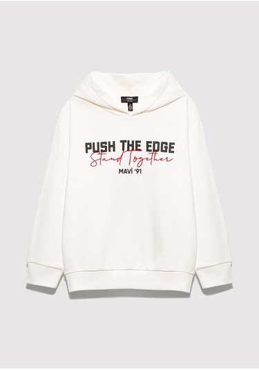Mavi - Stand Together Baskılı Kapüşonlu Ekru Sweatshirt 6s10181-70057 Ekru