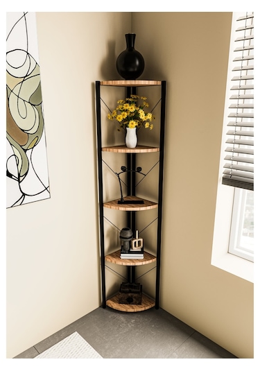 Alpa Ev Mobilya Üçgen Köşe Raf, 5 Raflı Metal Gövdeli Dekoratif Kitaplık, Çok Amaçlı Ünitesi Atlantik Çam Alpa Ev Mobilya Üçgen Köşe Raf, 5 Raflı Metal Gövdeli Dekoratif Kitaplık, Çok Amaçlı Ünitesi Atlantik Çam