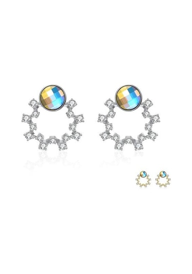 S925 Ayar Gümüş Kadın Küpe Renkli Avusturya İle Sevimli Çelenk Kristal Saplama Küpe Sıcak Satış Takı Hediye Saplama Küpe Altın - Beyaz