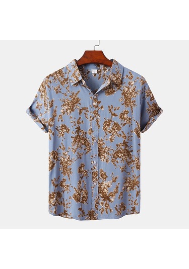 Snapbuy Erkek Yaz Çiçek Kısa Kollu Hawaii Gömlek Slim Fit Plaj Bluzyellow Yellow