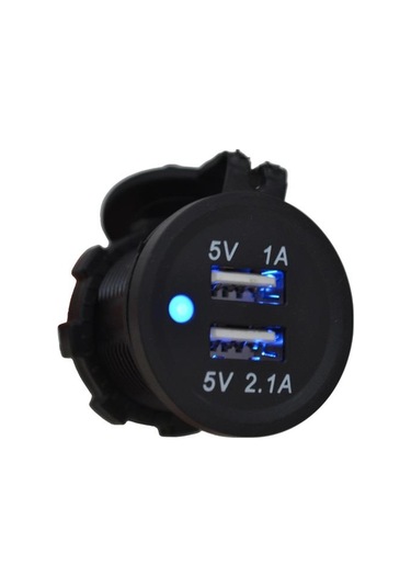 12v-24v Telefon Şarj Cihazı Usb X 2 1a/2.1a Mavi Işıklı 28 Mm