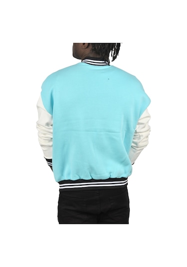 Deepsea Erkek Açık Mavi İçi Şardonlu Üç İplik Armalı Kolej Ceket Kolej Yaka Mont 2304776 Açık Mavi