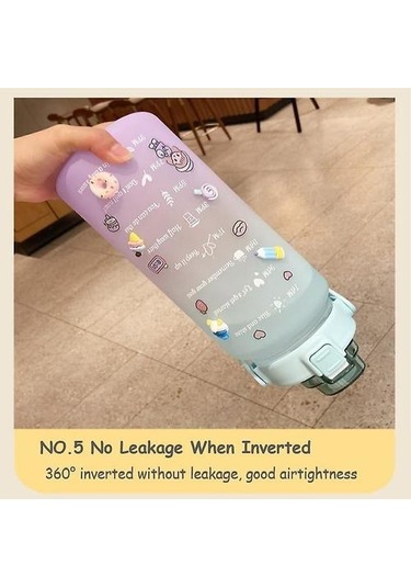 03 2000ml Kawaii Su Şişesi İle Saman Spor Plastik Taşınabilir Kare İçme Şişesi Kız İçin Sevimli Suyu Çay Su Bardakları 007 Kahverengi