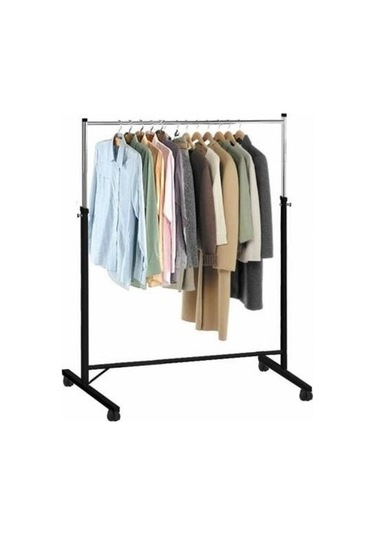 Teknor Paslanmaz Metal Vitrin Konfeksiyon Kıyafet Askılık Tekerlekli Portatif Askılık Portmanto Siyah