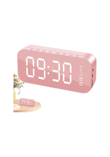Lemestar Pembe Mini Masaüstü Müzik Çalar - Akıllı Alarm Saati, Led Ayna Ekranlı, 6 Saat Çalma Süresi, Bluetooth Hoparlör