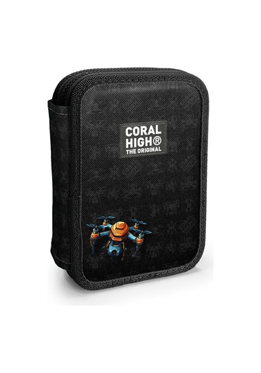 Coral High Siyah Drone Desenli Çift Katlı Kalem Çanta 11158 Siyah