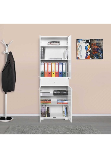 Diamond 4 Kapaklı Tek Çekmeceli Dolap-Lake Beyaz