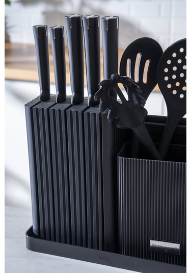 Cooper 14 Parça Standlı Kesme Tahtası Servis Ve Bıçak Seti Siyah