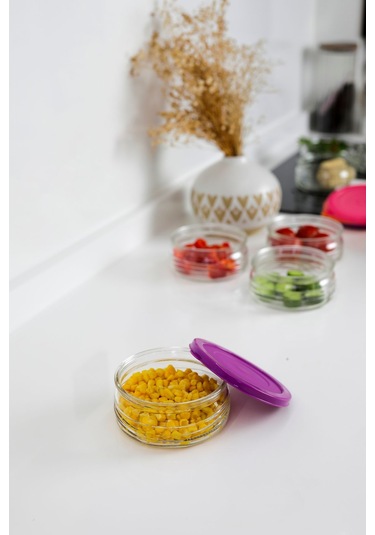 12'li Premium Kahvaltılık Seti 410 Cc Renkli Plastik Kapaklı Cam Saklama Kabı, Hava Geçirmez Çok Renkli