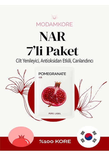Modamkore 7'li Paket Nar Özlü Kore Yüz Maskesi Yenileyici