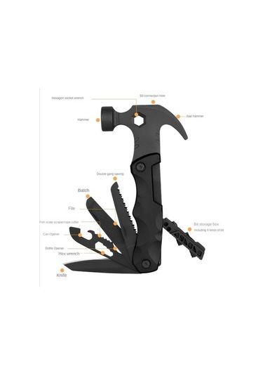 Pazly Çok İşlevli Hayat Kurtarma Pençe Çekiç Araba Hayatta Kalma Araçları Katlanabilir Açık Hava Alet Çekiç Siyah