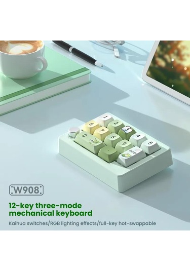 Mkespn W908 Wiresless Tri-mode Hot-swappable Macro-defined Rgb Backlit Oyun Mekanik Klavye Beyaz