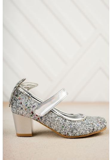 GİMER - Topuklu Arkası Kelebekli Gümüş Taşlı Ayakkabı - MWM22... Gümüş