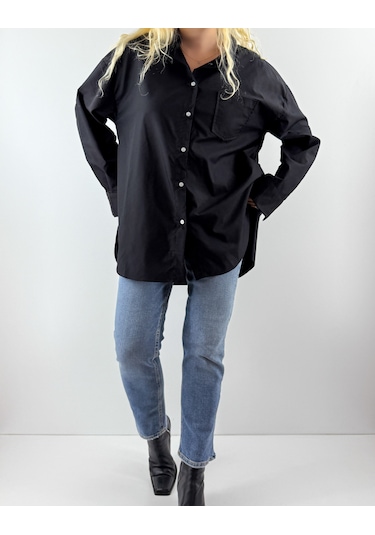 Modaonna Siyah Oversize Poplin Gömlek Siyah