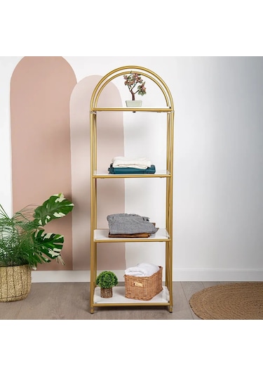 Demeter Gold Metal 4 Katlı Dekoratif Raf Gold