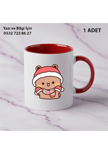 Dudu Ve Bubu Yılbaşı Yeni Yıl Tasarımlı Kişiye Özel İsimli Kupa Bardak Sevgiliye Hediye Kırmızı