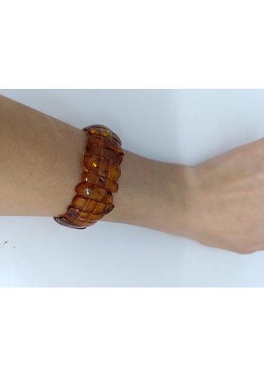 Kehribar Organik Şifa Taşı Taşı Bileklik-1027 Açık Kahverengi