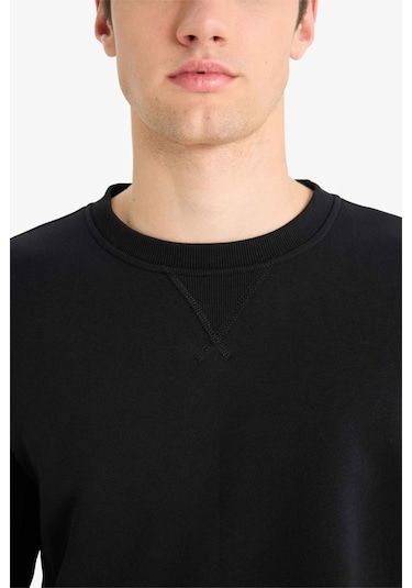 Defacto Regular Fit Bisiklet Yaka Basic Düz Kalın Sweatshirt T3777az25aubk81 Siyah