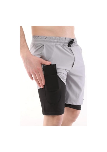 Genius Store Running Hızlı Kuruma Micropoly Antrenman Halısaha Fitness Kısa Taytlı Erkek Sporcu Şortu Gri