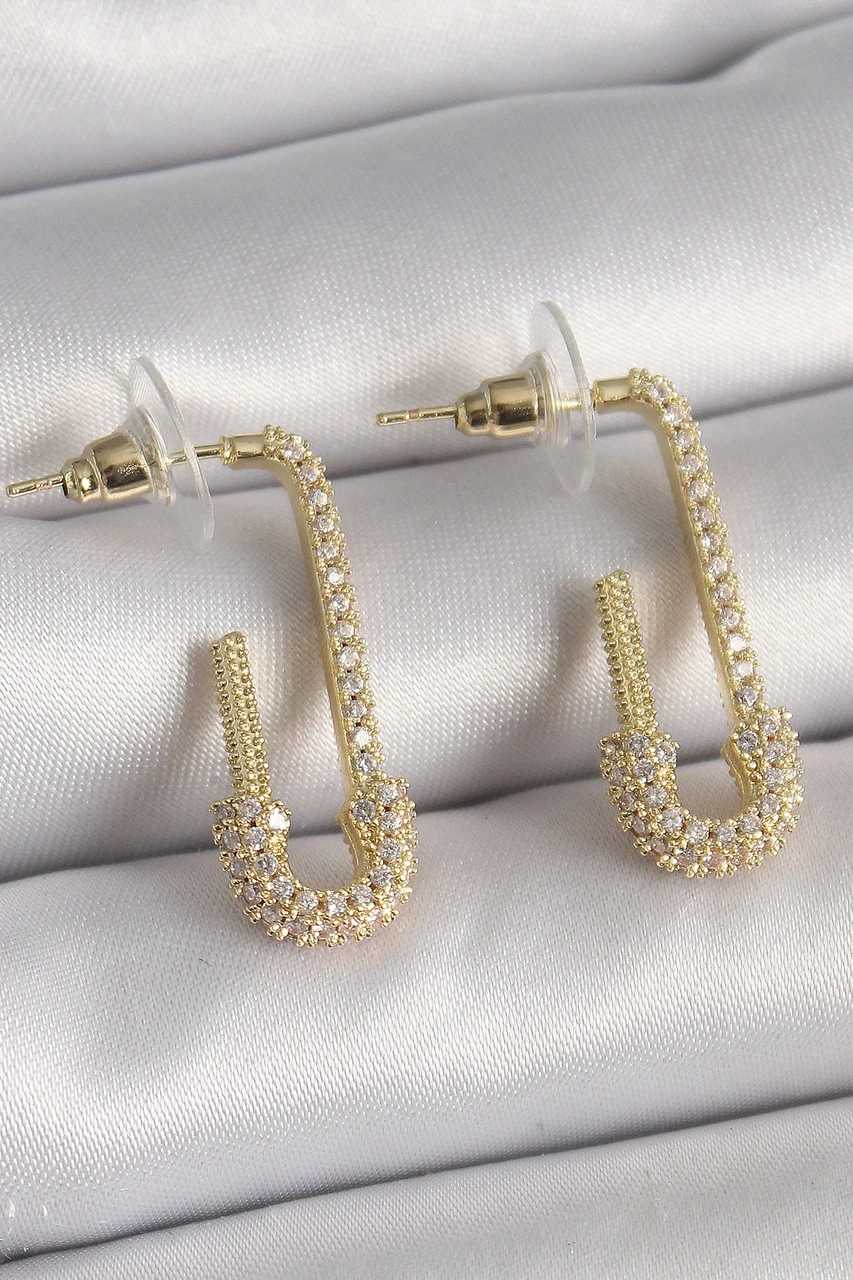Dodes Dodes Pirinç Gold Renk Zirkon Taşlı Çengelli İğne Model Kadın Küpe Tg27bkp9937 Çok Renkli