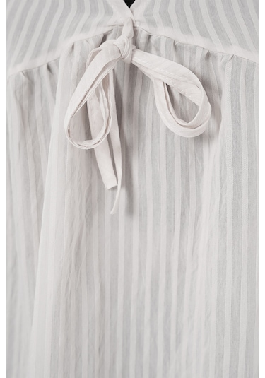 Kadın Önü Bağcıklı Uzun Kol Bluz 946 - Ekru Ekru