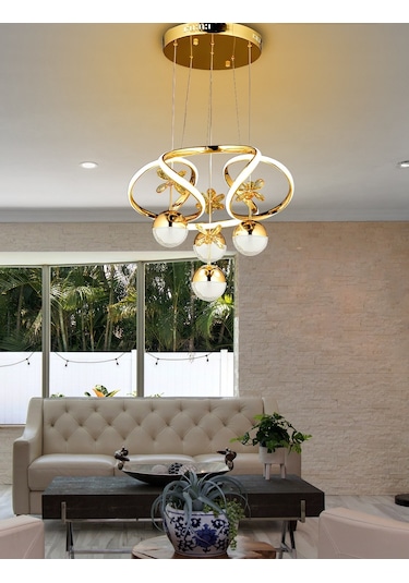 Burenze Modern Sarkıt Power Led Avize Kelebekli Gold Sarı Ledli Avize -burenze411 Gold Sarı