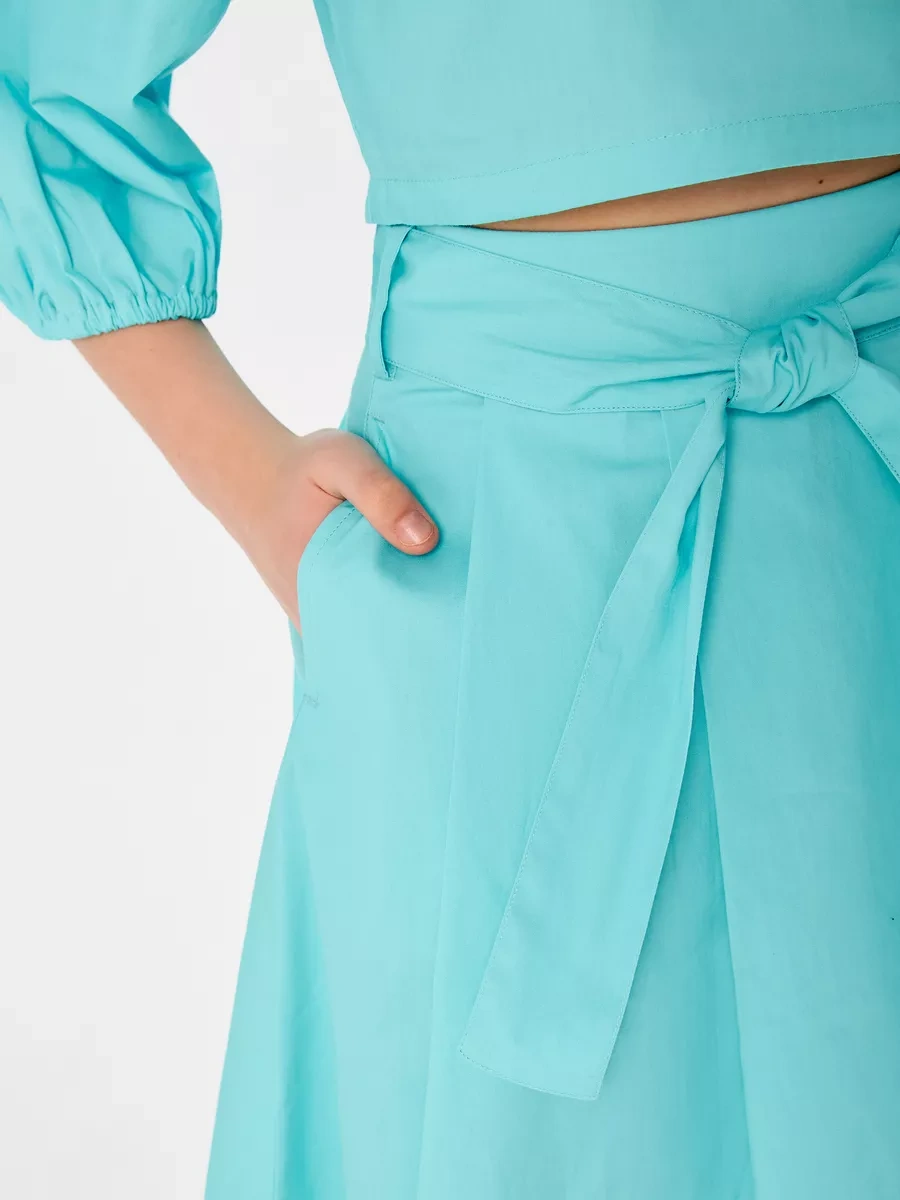 Acoola Kıvrımlı Kemerli Uzun Şık Etek 215004008 Turkuaz