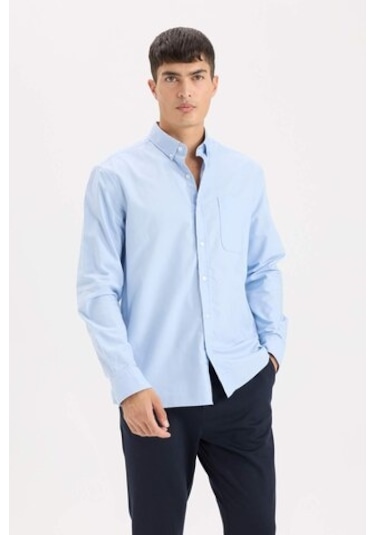 DeFacto %100 Pamuk Regular Fit Polo Yaka Oxford Basic Düz Uzun Kollu Gömlek A8028AX25SPBE196 DeFacto %100 Pamuk Regular Fit Polo Yaka Oxford Basic Düz Uzun Kollu Gömlek A8028AX25SPBE196