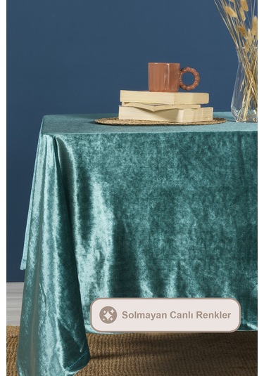 Elart Kadife Masa Örtüsü Dikdörtgen 150x220 Cm Petrol Petrol