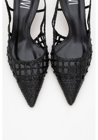 Luvishoes Luvi Shoes Heaven Siyah Örme Arkası Açık Kadın Kısa Topuklu Ayakkabı Siyah
