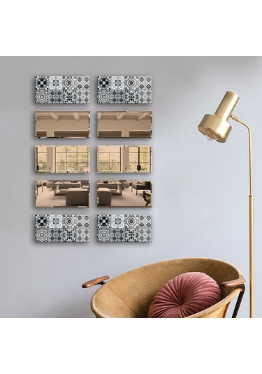 Dekor Camı | Karakalem Çizim Cam ve Bronz Ayna | 10'lu Takım