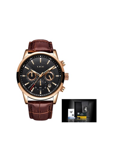 Dış Ticaret Lıge Erkek Spor Kuvars Saat Su Geçirmez Çelik Kemer Çift Gözlü Çok Fonksiyonlu Saat İş Saati Kemer Altın Siyah Diğer