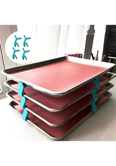 12 Adet Fırın Tepsisi İstifleyicileri Yerden Tasarruf Sağlayan Tepsi İstifleyicileri Mavi