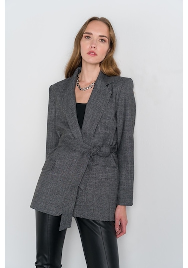 Nauvè Gri Belden Bağlamalı Kruvaze Blazer Ceket Bordo