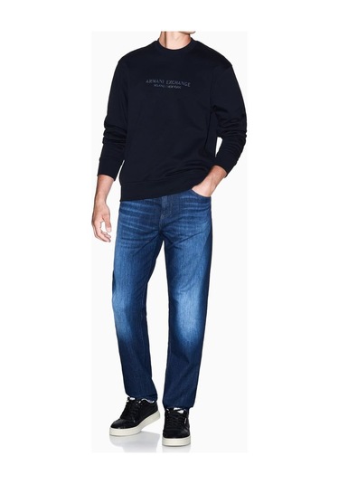 Erkek Regular Fit Kabartma Yazı Logolu Sweatshirt - Lacivert Deep Navy
