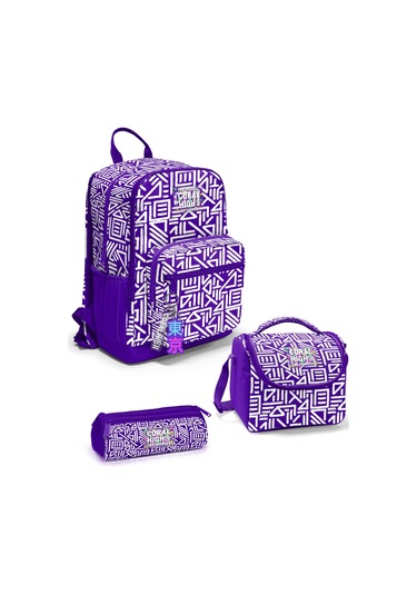 Coral High Mor Beyaz Geometrik Desenli 3 Lü Okul Çanta Seti Set0123683 Mor - Beyaz